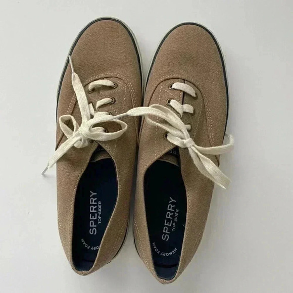 Sperry Top Sider Shoes Womens Brown Canvas Sz 8.5 Casual Boat Flats Memory Foam - Picture 1 of 5